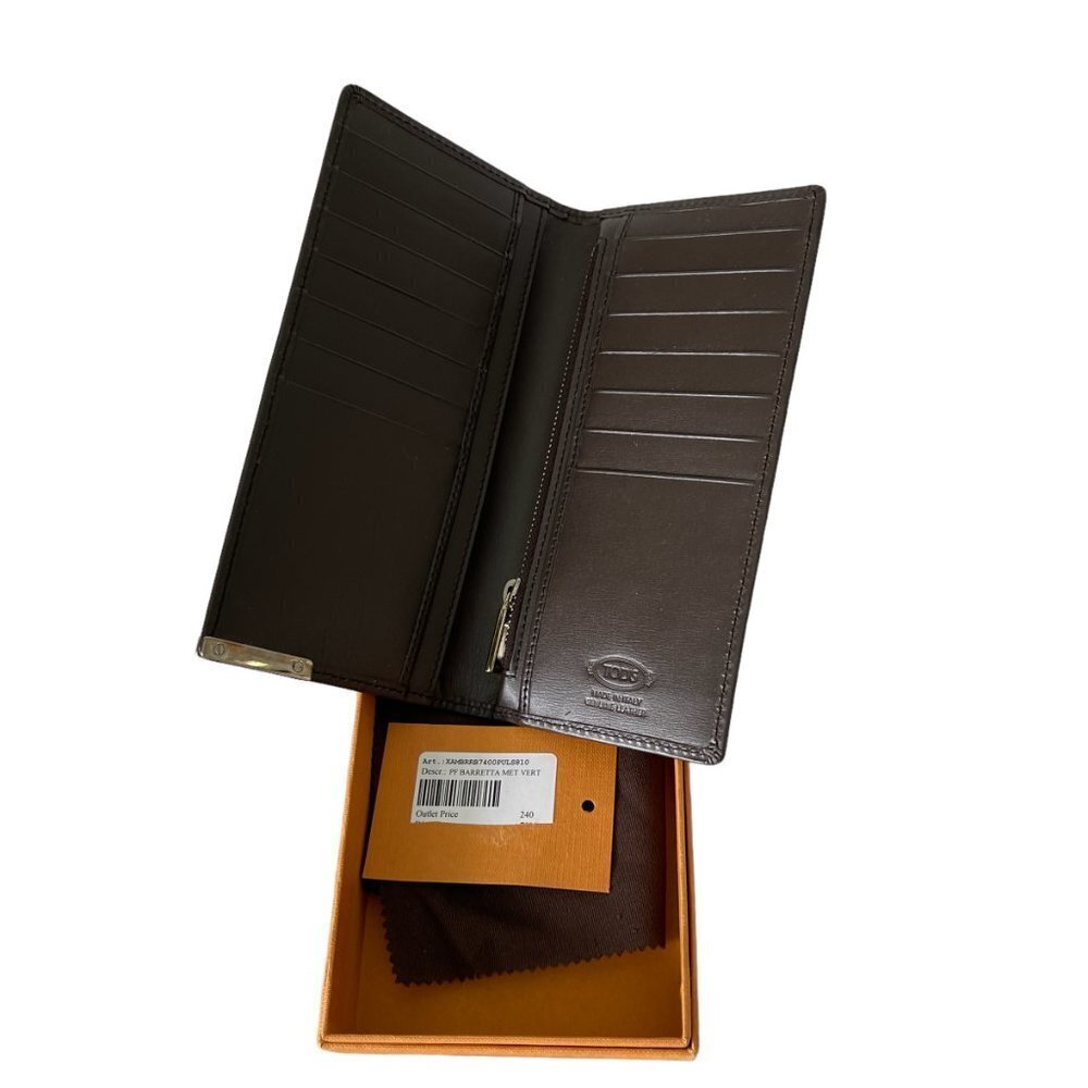 Tod's Italy Brown Barretta MET Leather‎ Vertical Wallet, XAMBRRB7449PULS81 - Picture 5 of 11